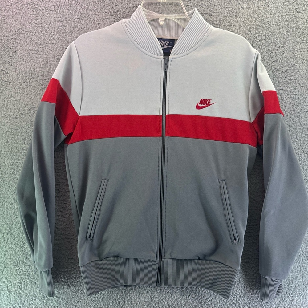 Vintage 80's NIKE Blue Tag Full-Zip Track Warm Up Jacket Sz S Retro Red Grey